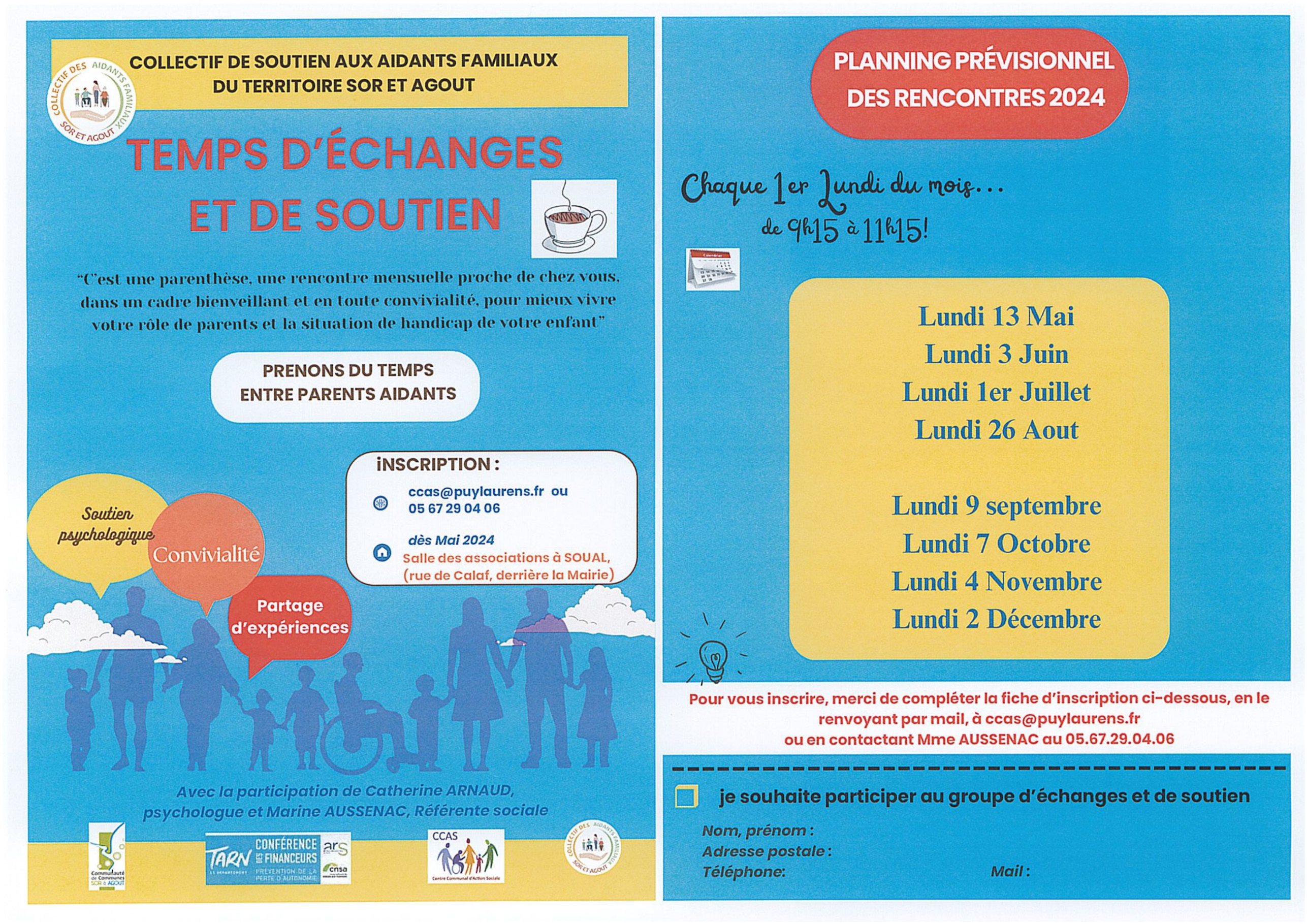 flyer temps d'échanges aux aidants familiaux