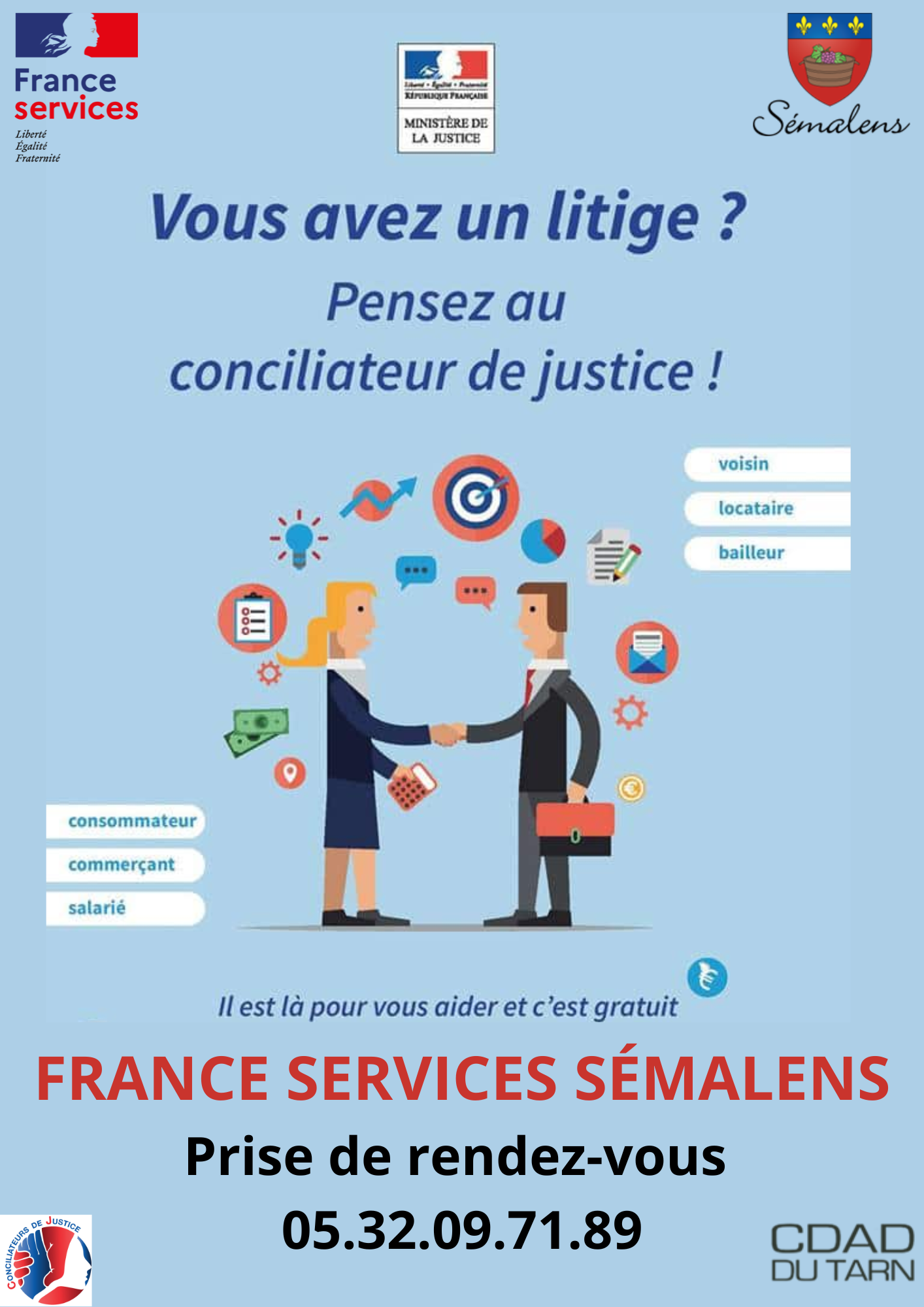 Affiche conciliateur à la maison France services de Sémalens